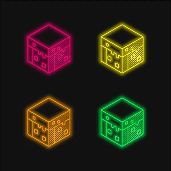 Bloque Cuatro Colores Brillante Icono Vectores Neón — Vector de stock