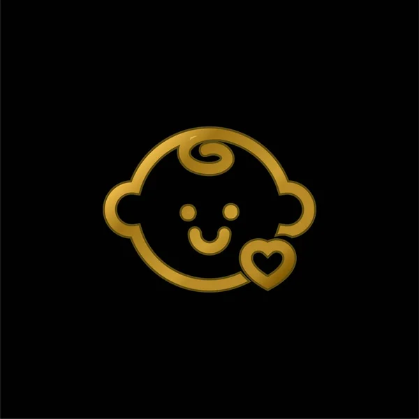 Baby Head Small Heart Outline Gold Plated Metalic Icon Logo — 스톡 벡터