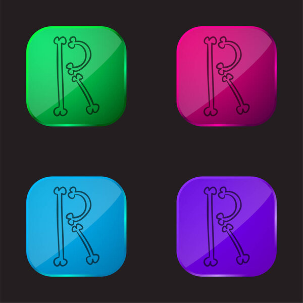 Bones Typography Outline Of Letter R four color glass button icon