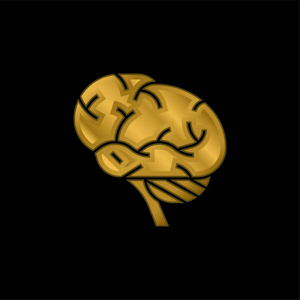 Brains gold plated metalic icon or logo vector