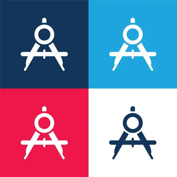 Big Compass Open Blue Red Four Color Minimal Icon Set — Stock Vector