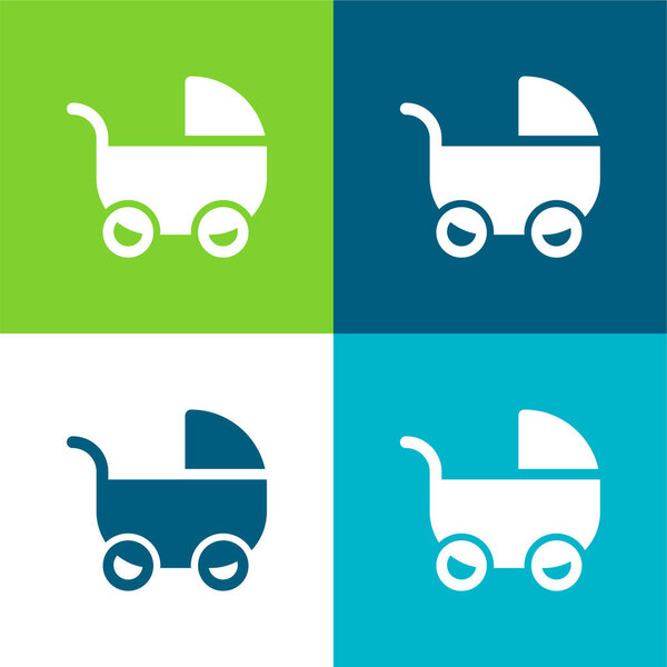 Детская коляска Плоская четырехцветная минимальная иконка