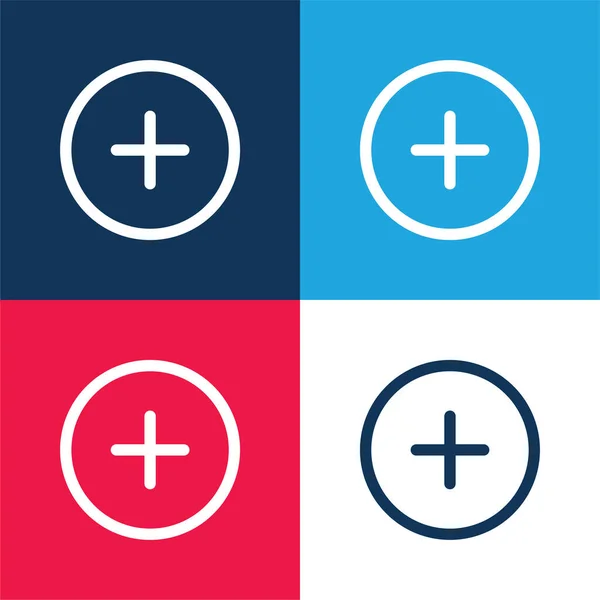 Hinzufügen Circular Outlined Button Blau Und Rot Vier Farben Minimalen — Stockvektor