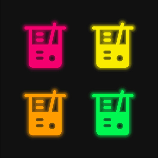 Стакан четырехцветный светящийся неоновый вектор значок