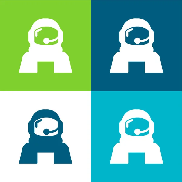 Astronautenhelm Schutz Für Weltraum Flat Vier Farben Minimales Symbol Set — Stockvektor