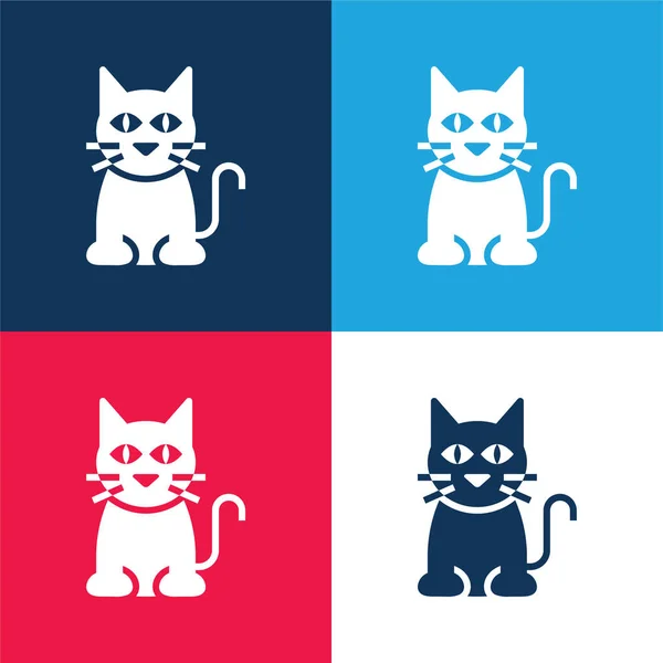 stock vector Black Cat blue and red four color minimal icon set