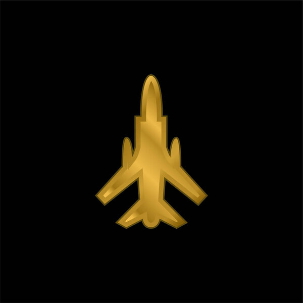 Army Airplane Bottom View gold plated metalic icon or logo vector