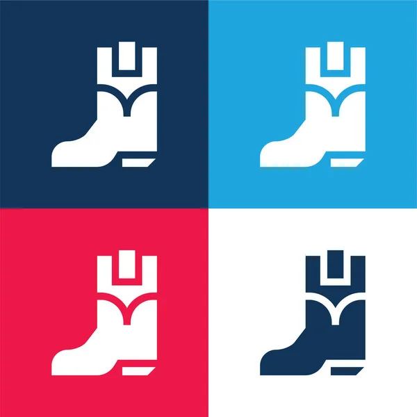 Boots Blue Red Four Color Minimal Icon Set — Stock Vector