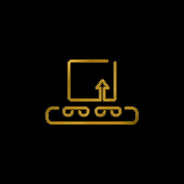 Box On Band Conveyor Logistics Outline gold plated metalic icon or logo vector