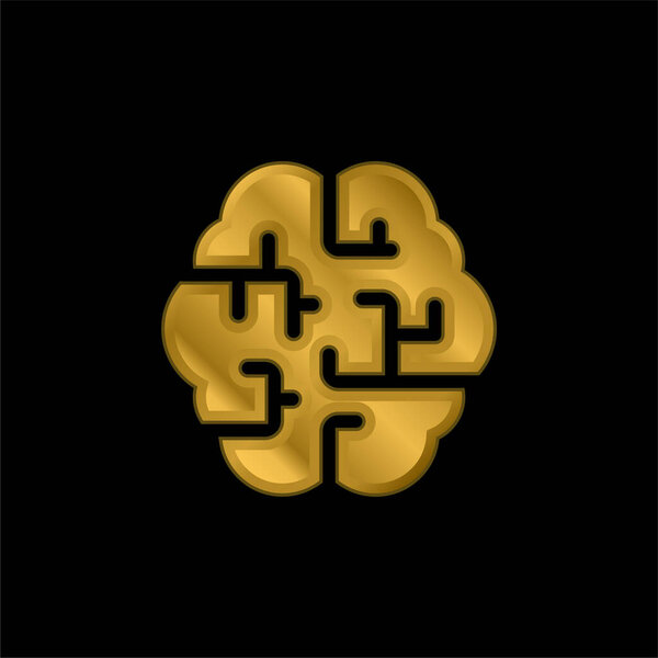Позолоченный мозг металлический значок или вектор логотипа