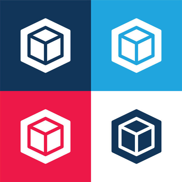 3d blue and red four color minimal icon set