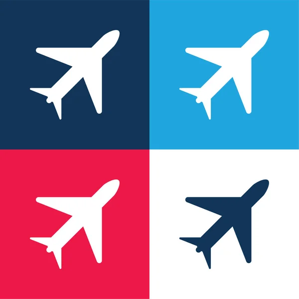 Avión Azul Rojo Conjunto Iconos Mínimo Cuatro Colores — Archivo Imágenes Vectoriales