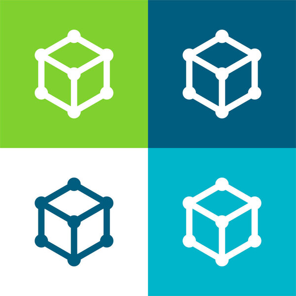 3D Cube Flat четыре цвета минимальный набор значков