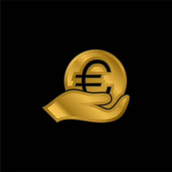 Grande Euro Coin Hand Oro Placcato Icona Metallica Logo Vettoriale — Vettoriale Stock