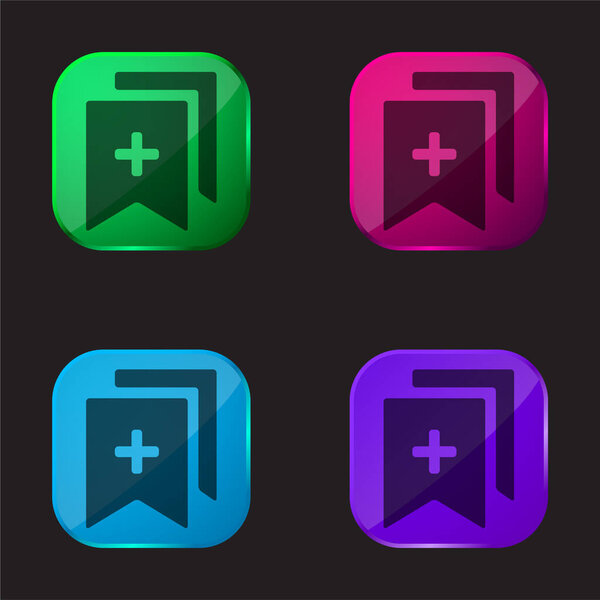 Add Bookmarks four color glass button icon