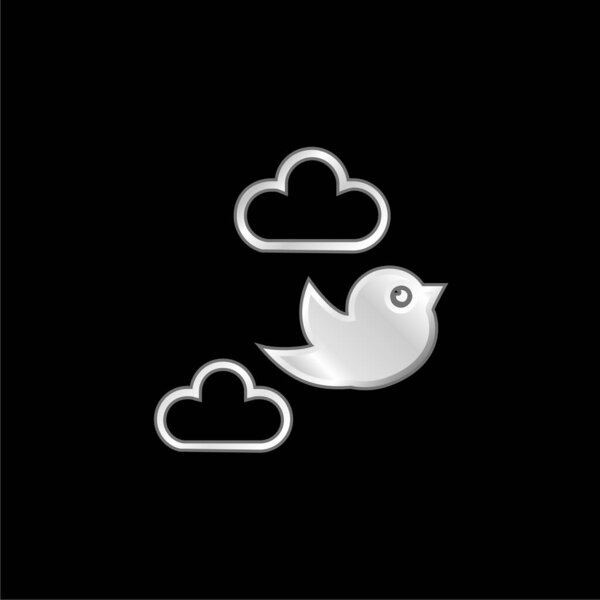 Bird Flying Between Clouds silver plated metallic icon