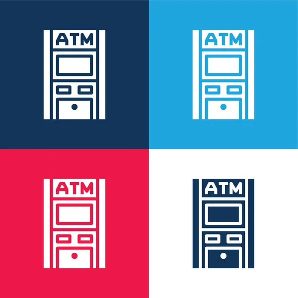 Atm Blue Red Four Color Minimal Icon Set — Stock Vector