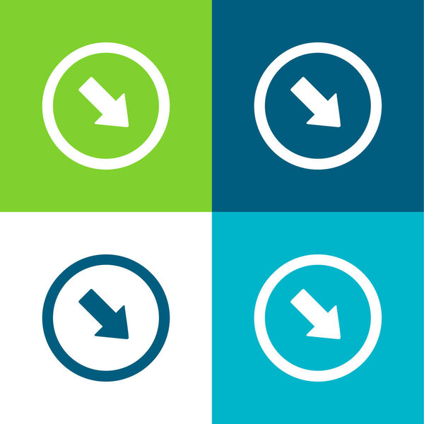 Стрелка, указывающая на нижний правый угол Плоский четырехцветный минимальный набор значков