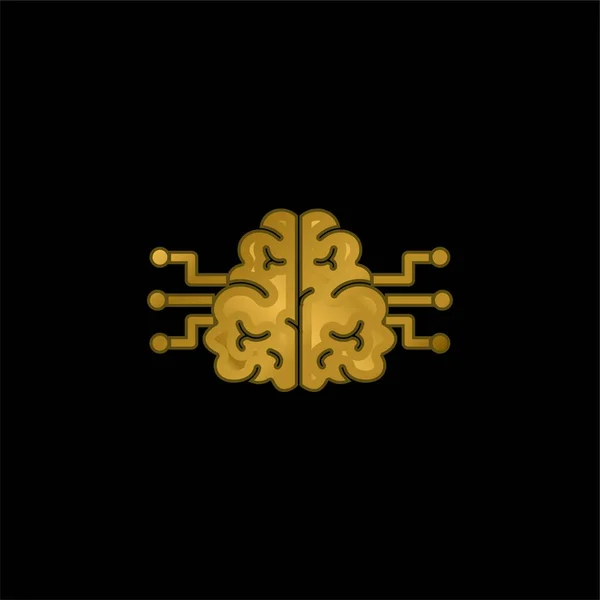 Cérebro Banhado Ouro Ícone Metálico Vetor Logotipo —  Vetores de Stock