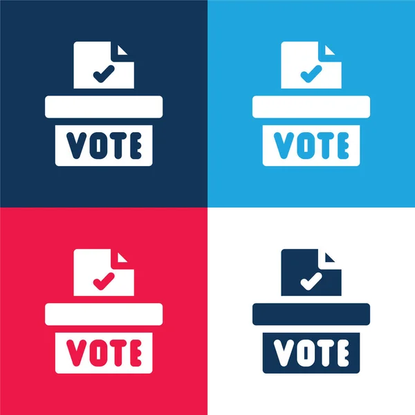 Ballot Box Blue Red Four Color Minimal Icon Set — Stock Vector