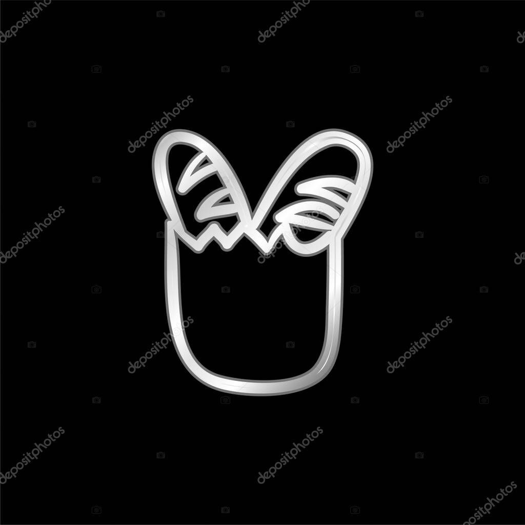 Baguettes In Shopping Bag Outline silver plated metallic icon