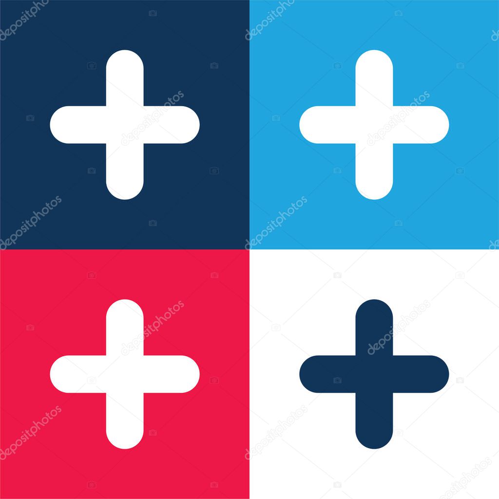 Addition Sign blue and red four color minimal icon set