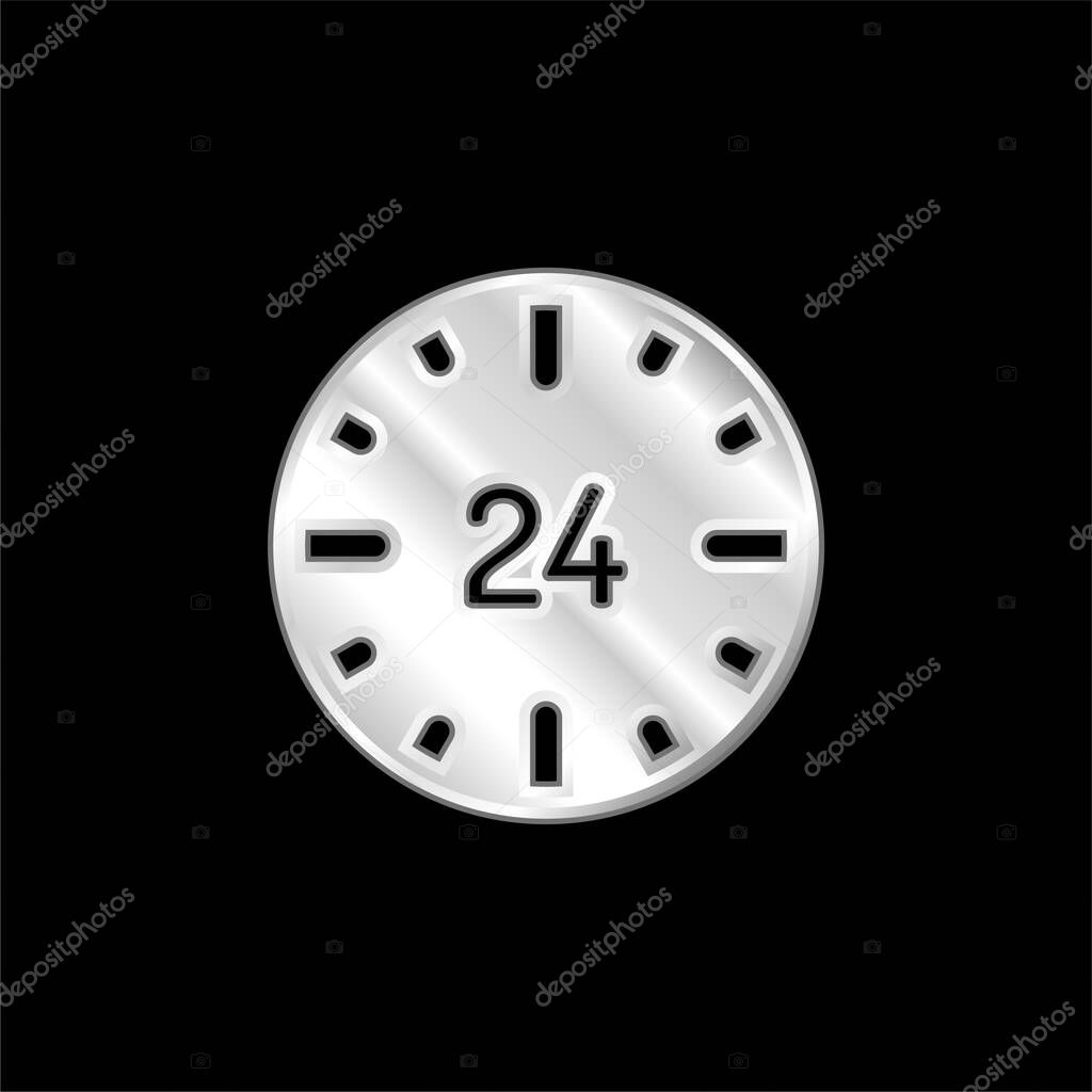 24 Hours silver plated metallic icon