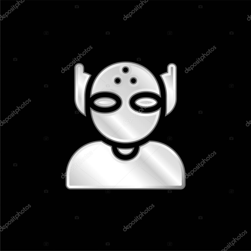 Alien silver plated metallic icon