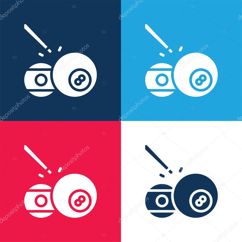 Ball Pool blue and red four color minimal icon set