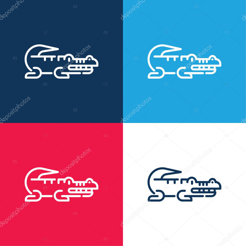 Alligator blue and red four color minimal icon set