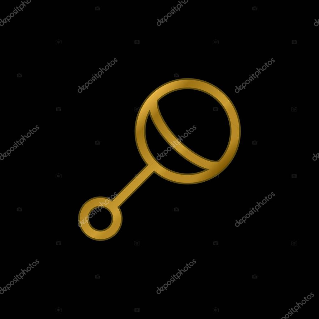 Baby Rattle gold plated metalic icon or logo vector