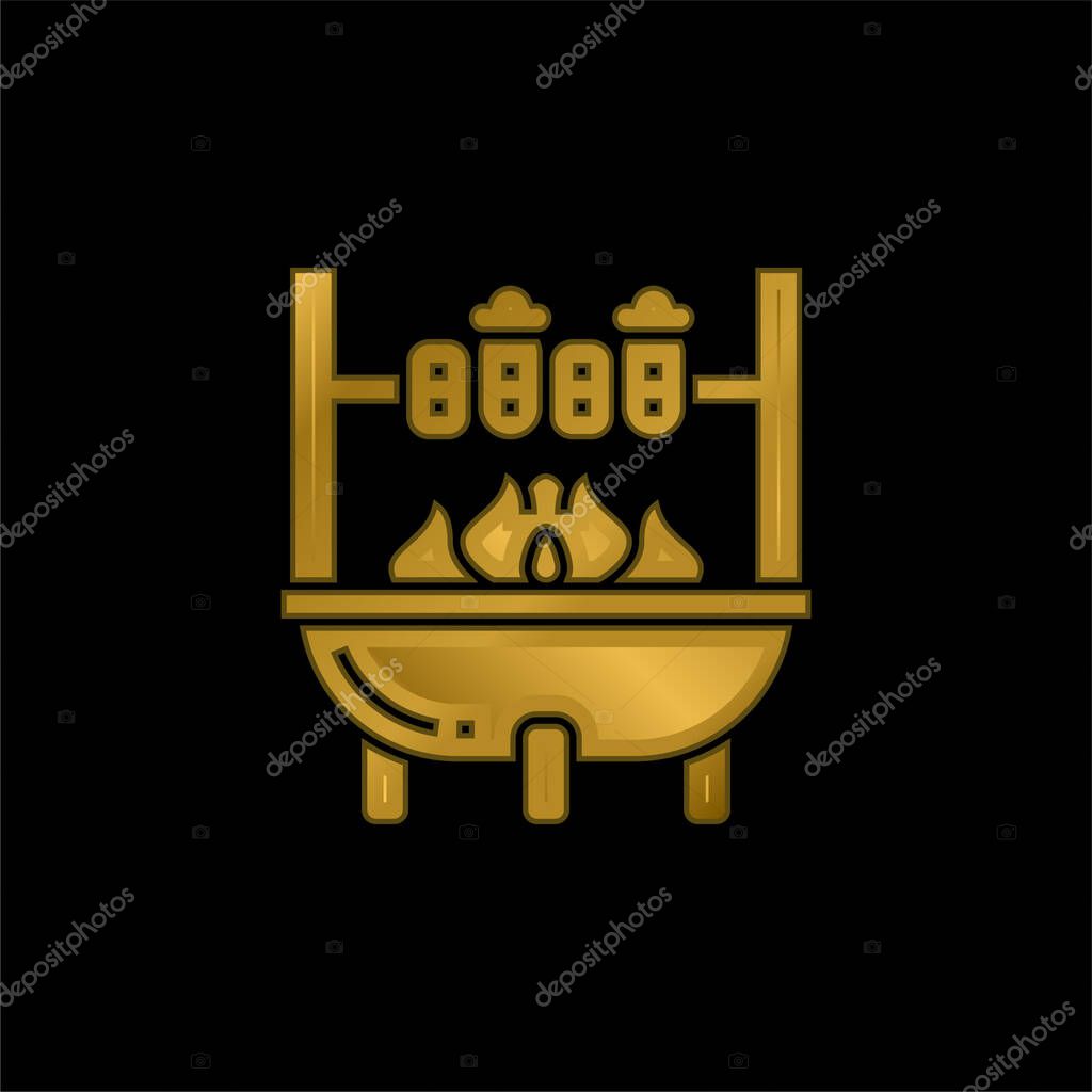 Barbecue gold plated metalic icon or logo vector