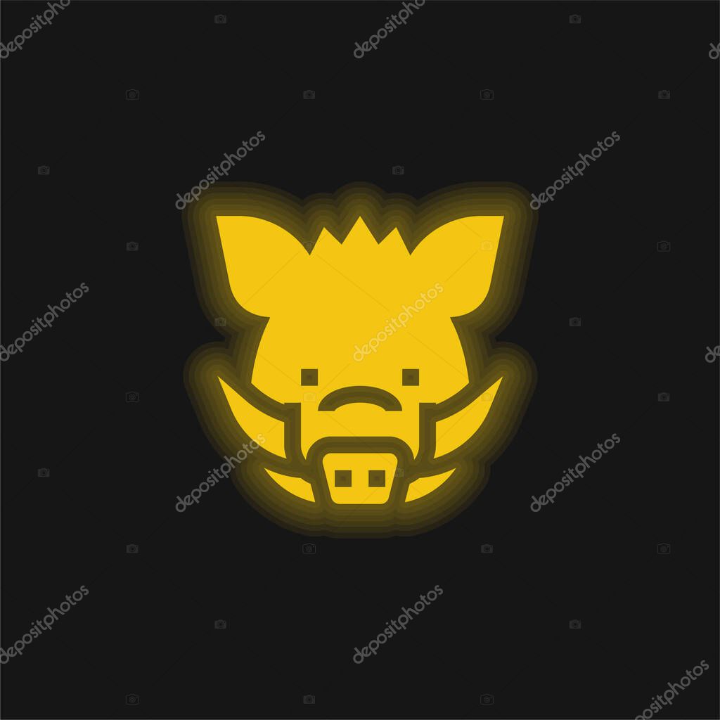 Boar yellow glowing neon icon
