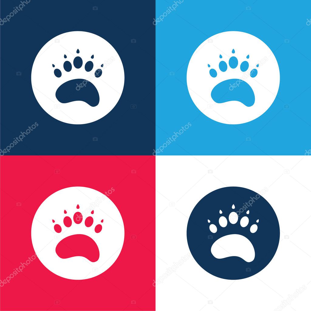 Bear Paw Circule blue and red four color minimal icon set