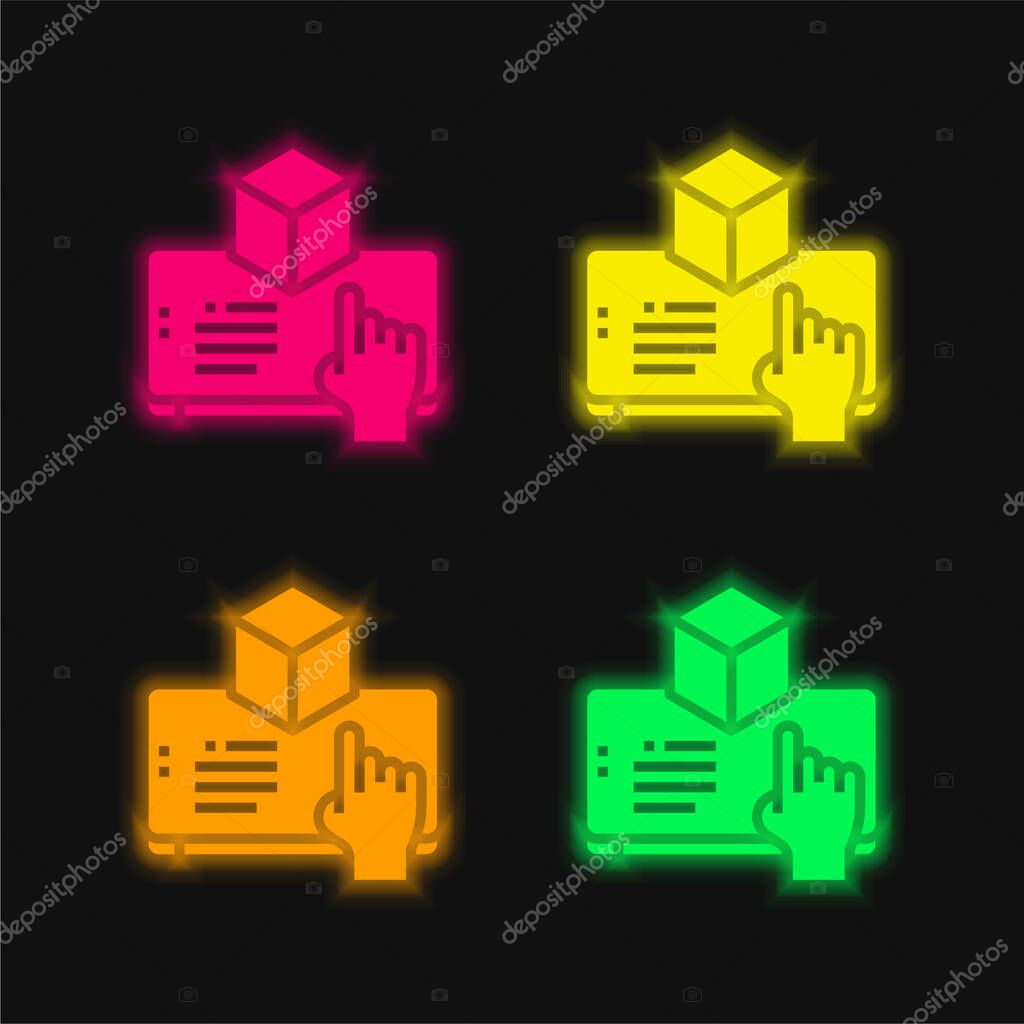 Augmented Reality four color glowing neon vector icon