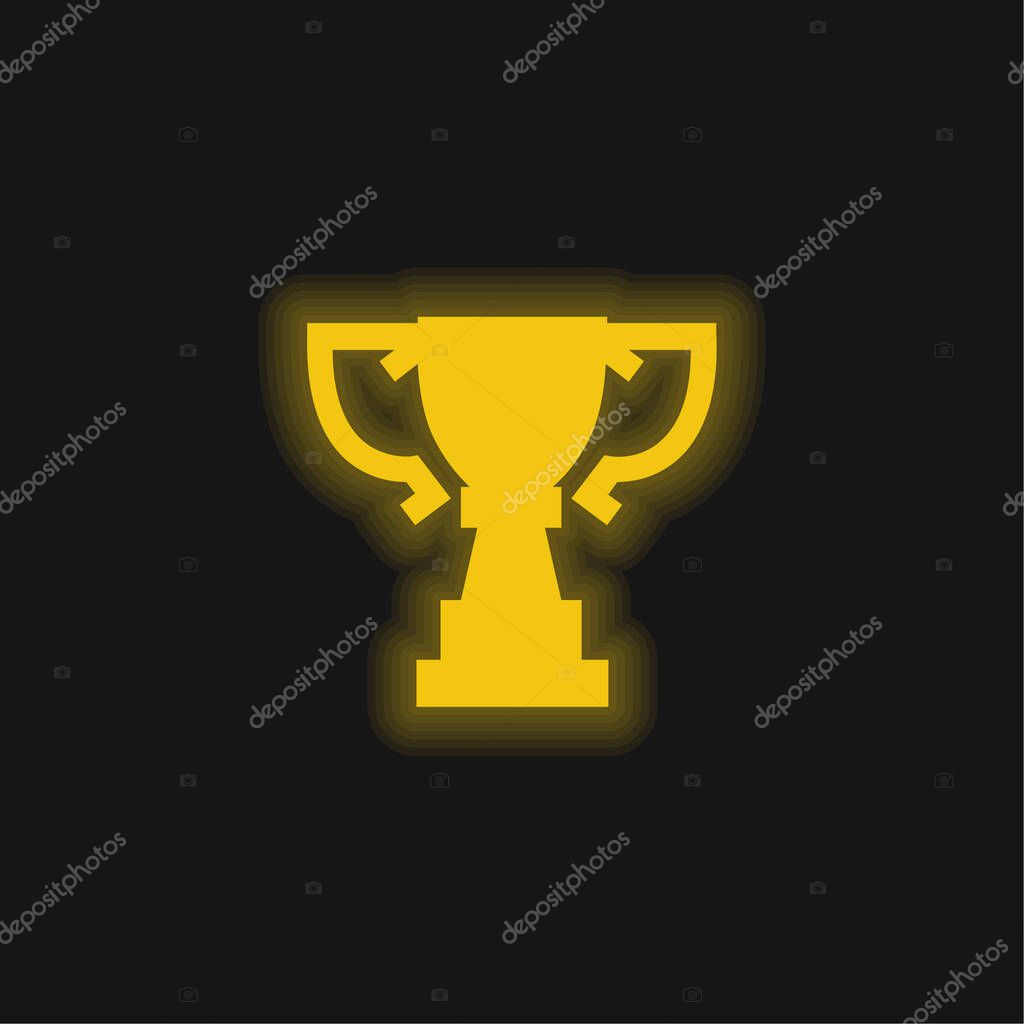 Award Trophy Cup Silhouette Of Big Size yellow glowing neon icon