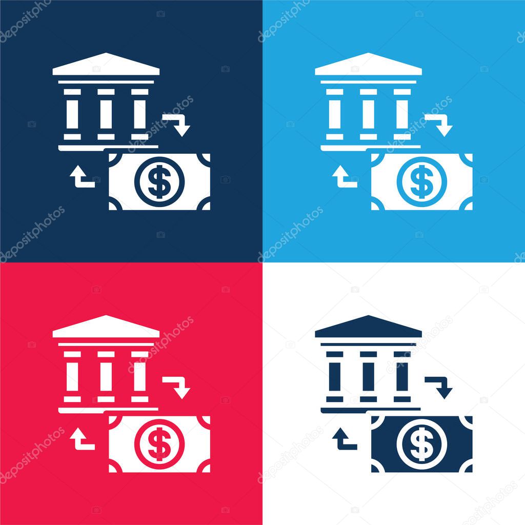 Bank blue and red four color minimal icon set