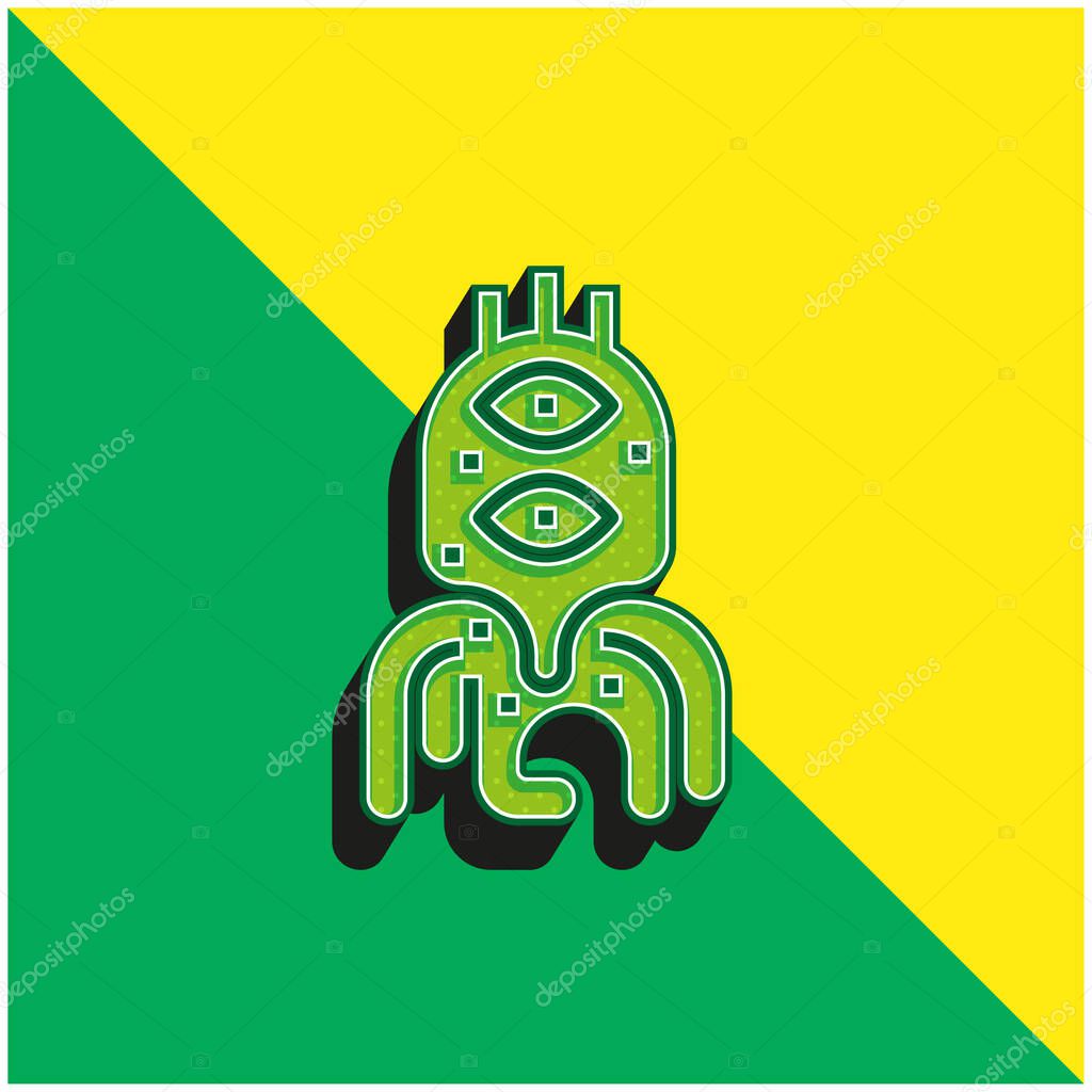 Alien Green and yellow modern 3d vector icon logo