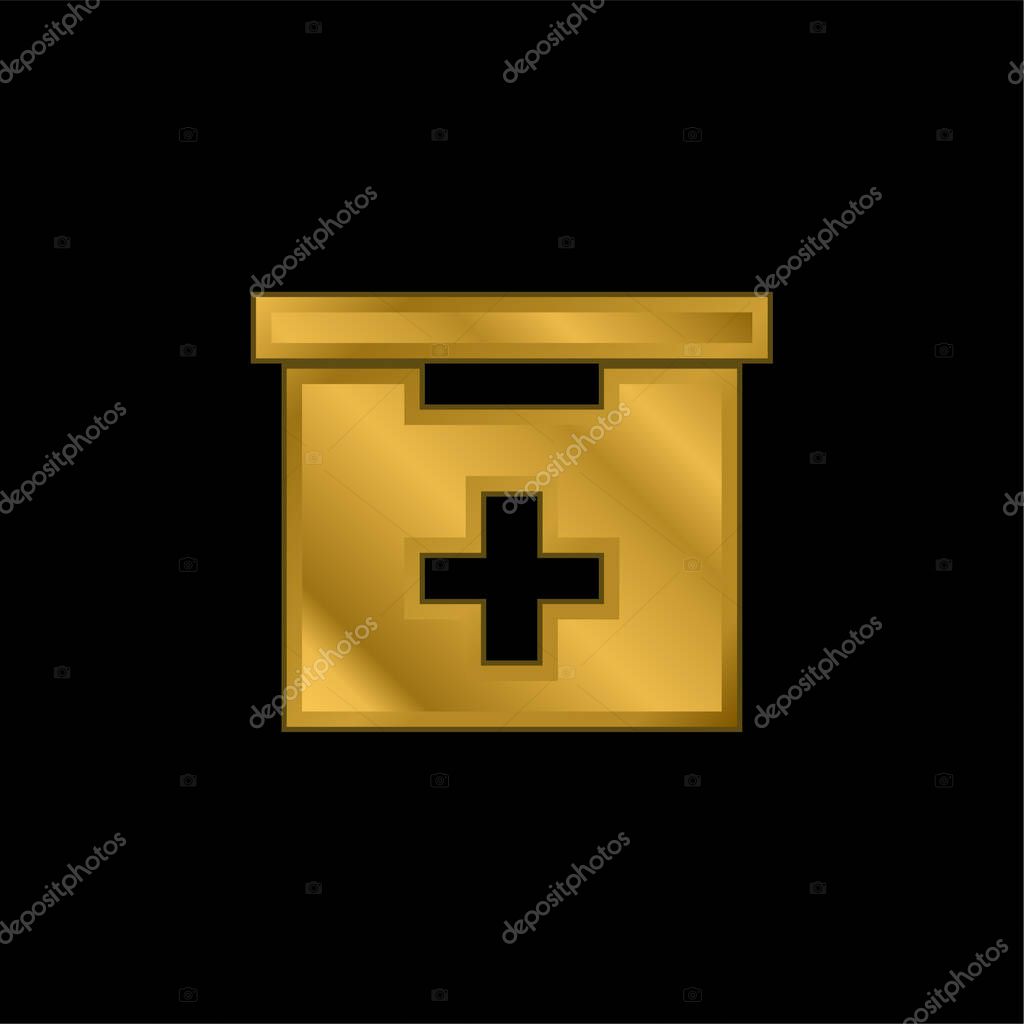 Bathroom First Aid Kit Box gold plated metalic icon or logo vector
