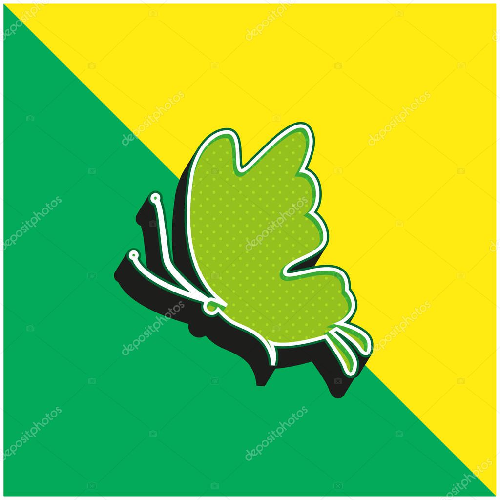 Beautiful Butterfly Silhouette Green and yellow modern 3d vector icon logo