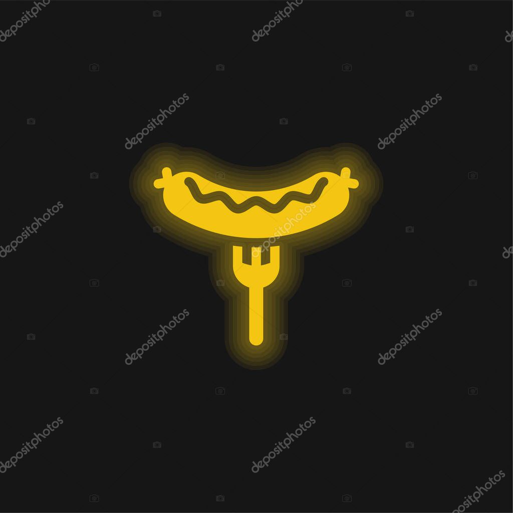 Bratwurst On Fork yellow glowing neon icon