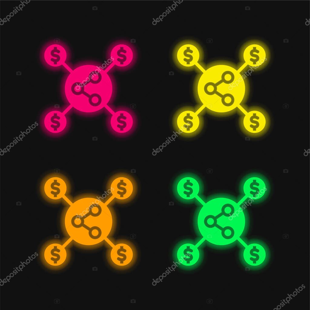 Affiliate Marketing four color glowing neon vector icon