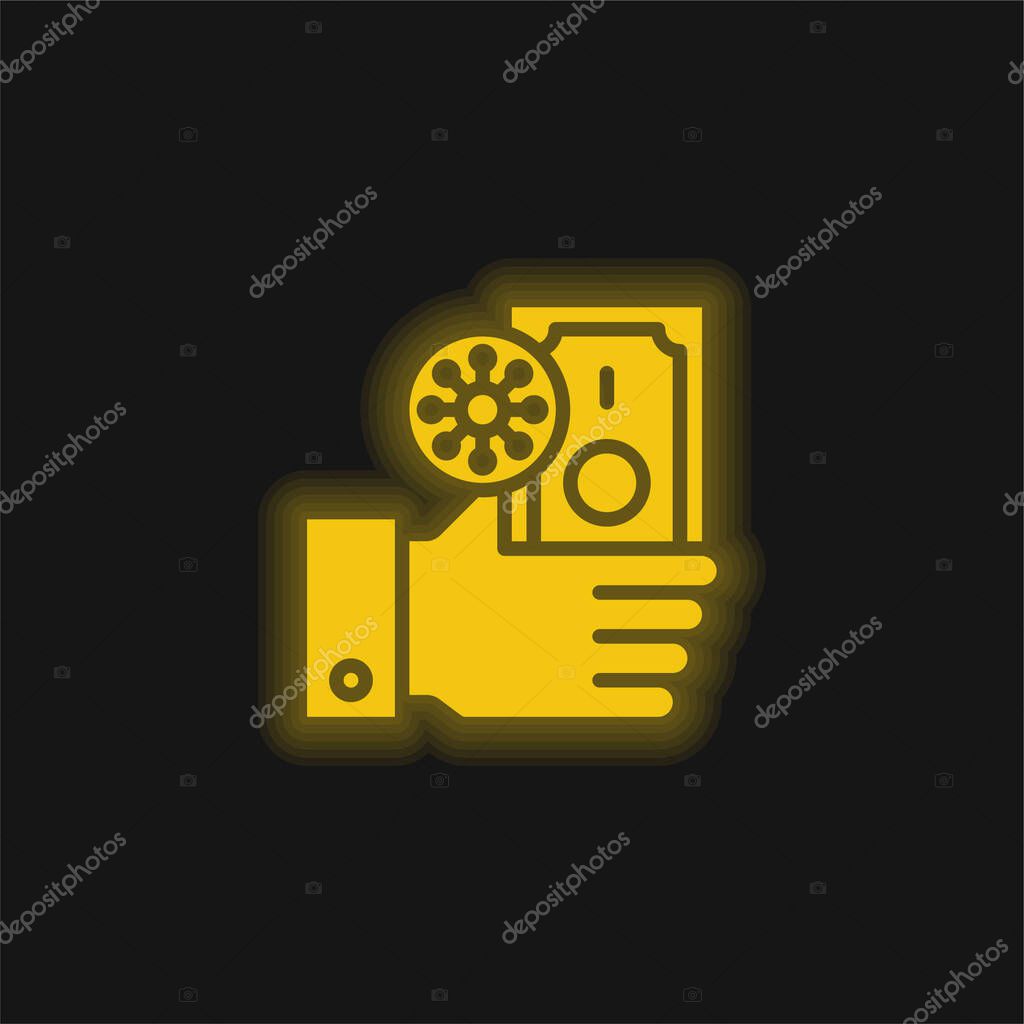 Banknote yellow glowing neon icon