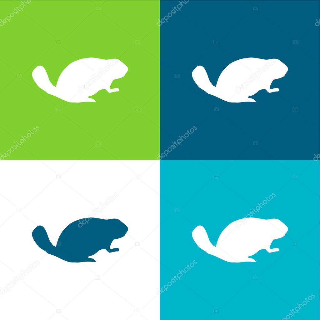 Beaver Mammal Animal Shape Flat four color minimal icon set