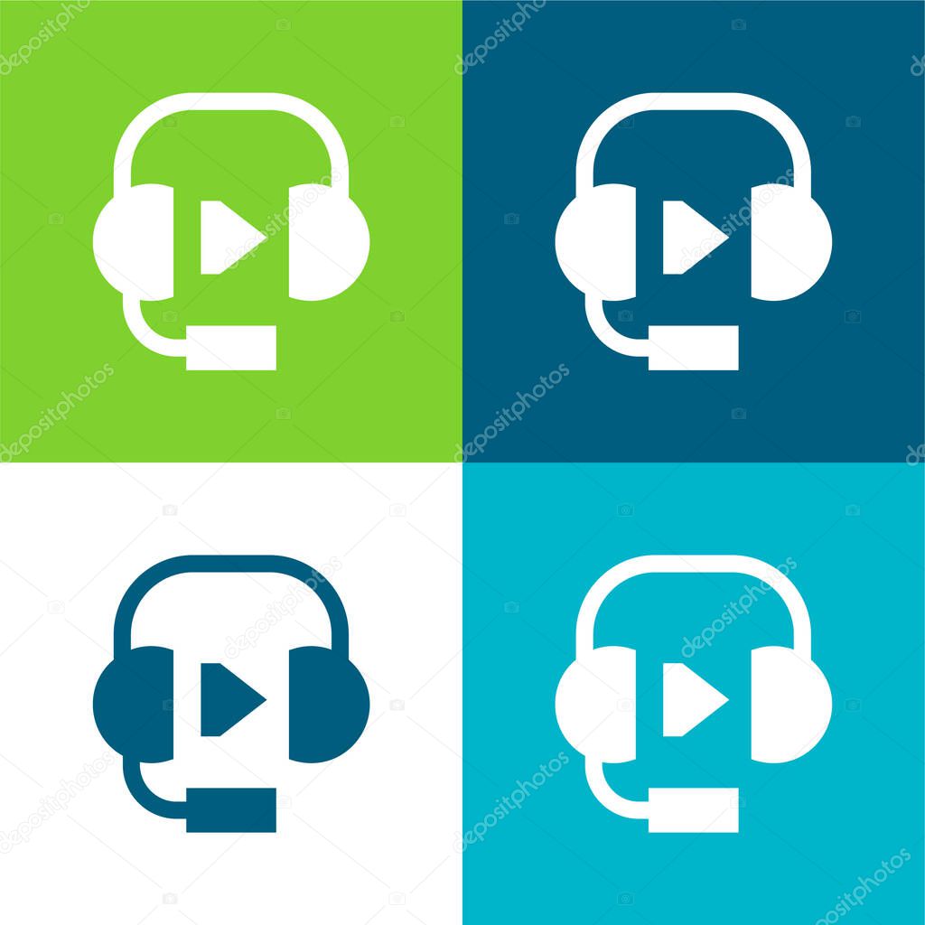 Audio Flat four color minimal icon set