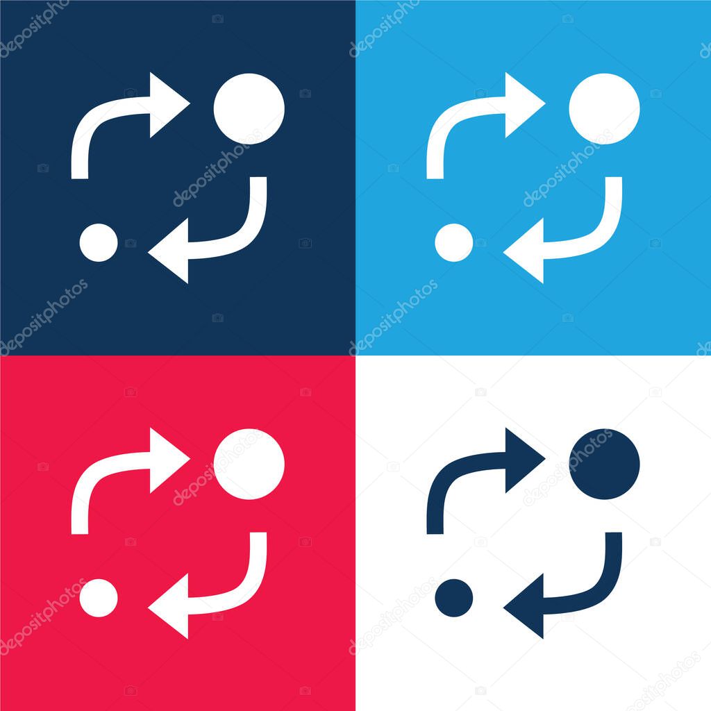 Analytics Symbol Of Two Circles Of Different Sizes With Two Arrows Between Them blue and red four color minimal icon set