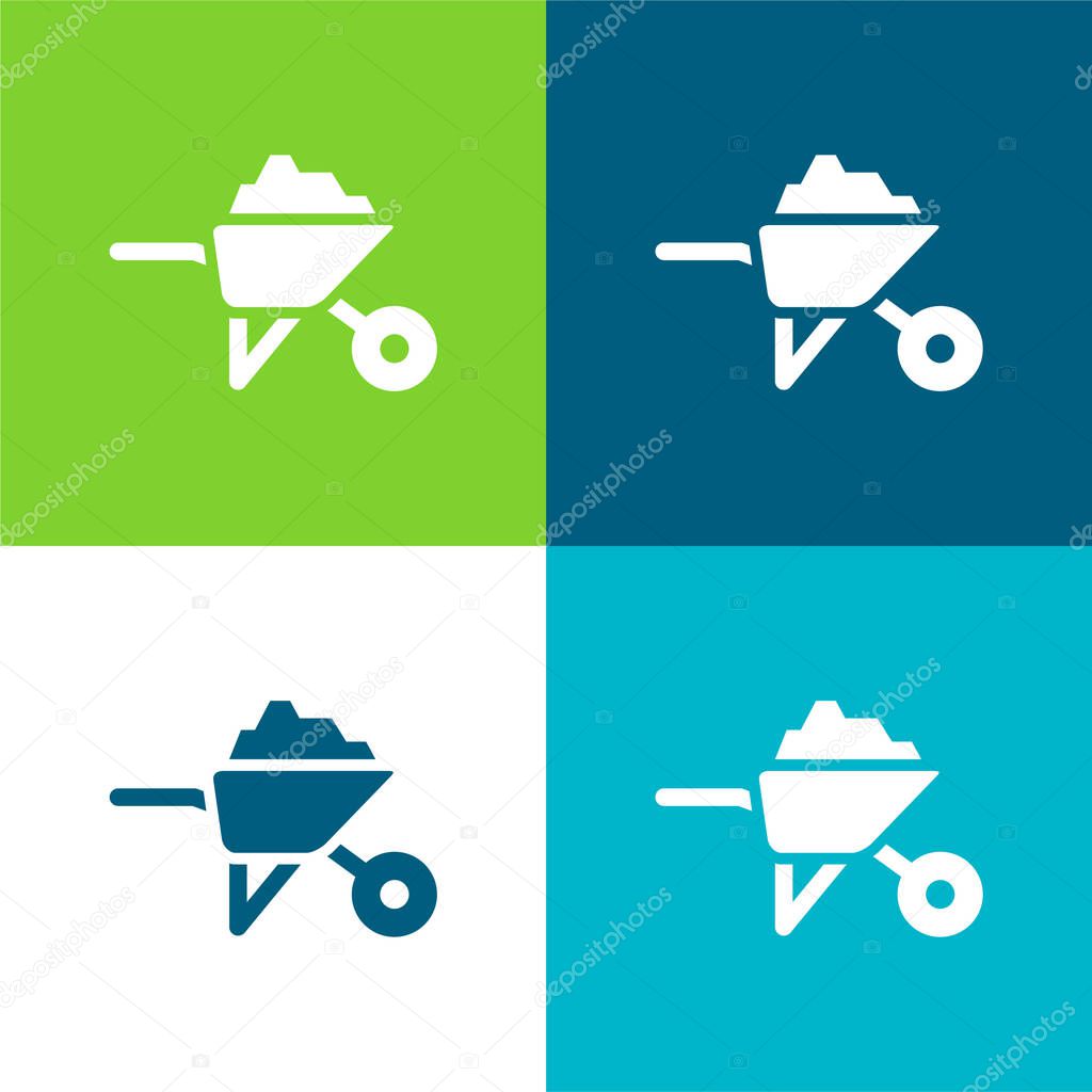 Barrow With Construction Materials Flat four color minimal icon set