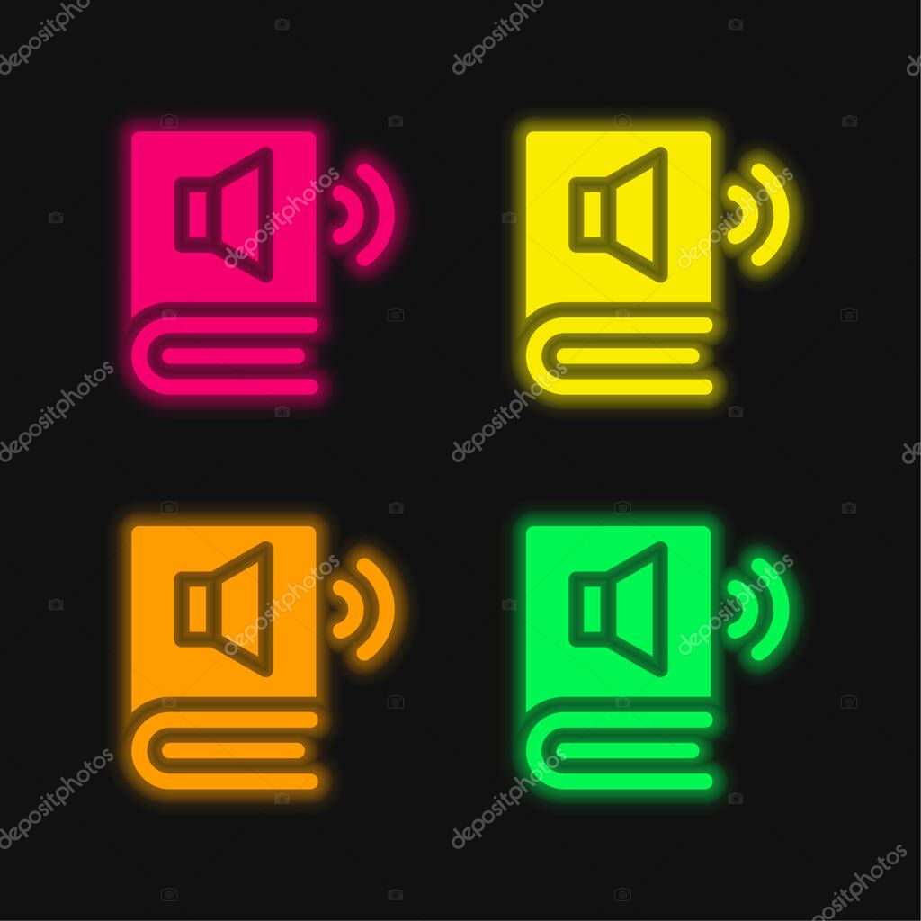 Audio Book four color glowing neon vector icon