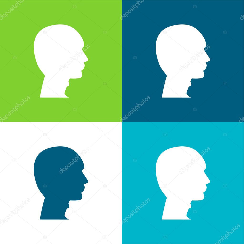 Bald Man Head Flat four color minimal icon set