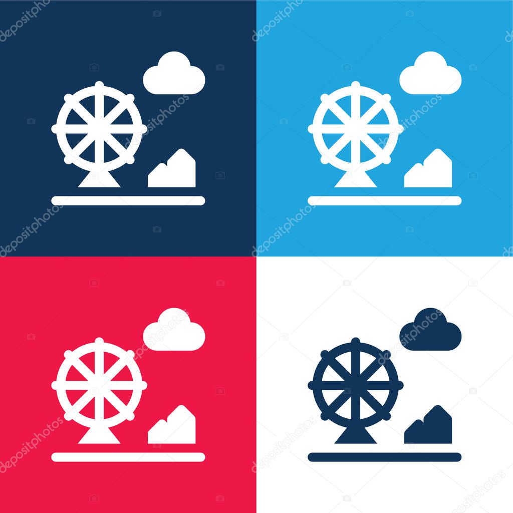 Amusement Park blue and red four color minimal icon set